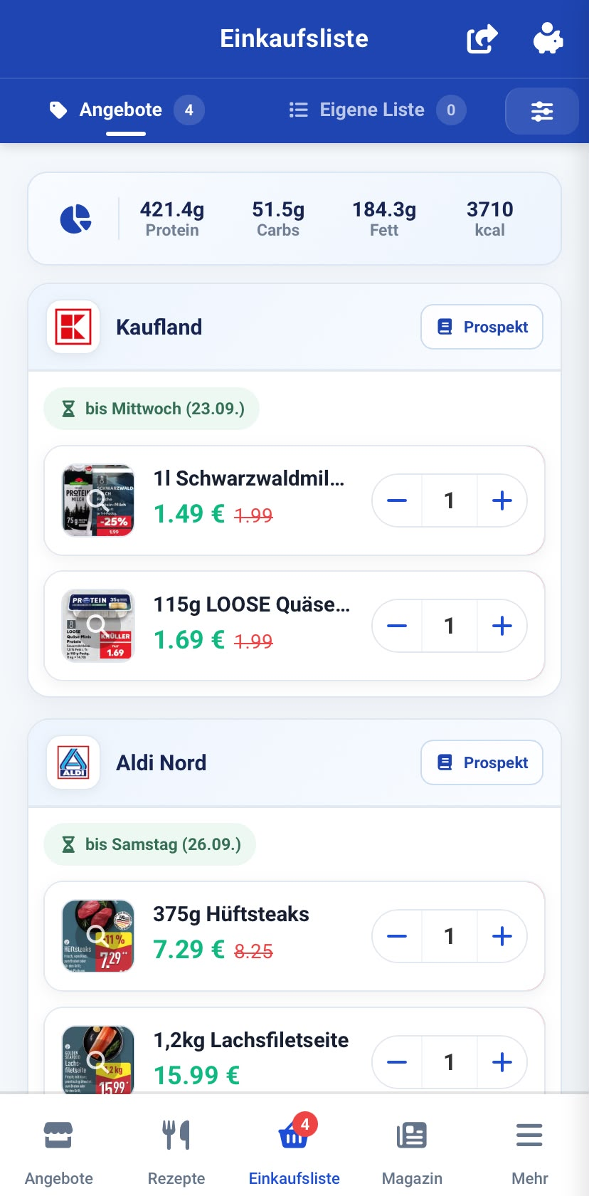 Smarte Einkaufsliste in der MuskelMarkt App