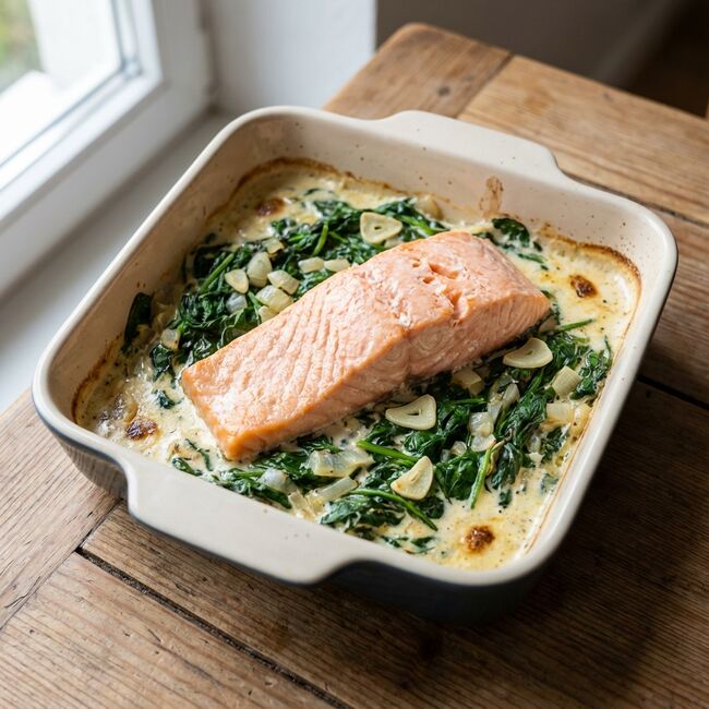 Lachs auf Spinat aus dem Backofen