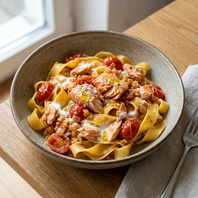 Bandnudeln mit Lachs