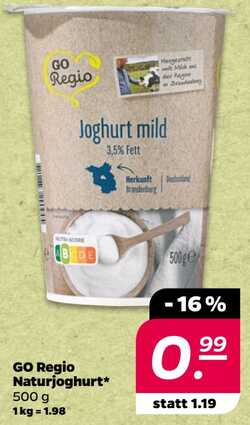 500g GO Regio Naturjoghurt 3,5% Fett