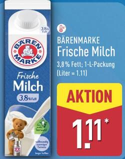 1l BÄRENMARKE Frische Milch 3,8% Fett
