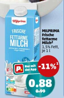 1l MILPRIMA Frische fettarme Milch 1,5% Fett