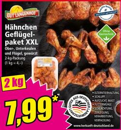 2kg Hähnchen Geflügelpaket XXL Ober-, Unterkeulen und Flügel, gewürzt