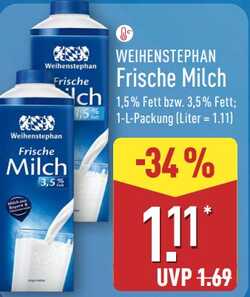 1L WEIHENSTEPHAN Frische Milch 1,5% Fett