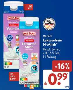 1l MILSANI Laktosefreie H-Milch 1,5% Fett