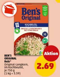 750g BEN’S ORIGINAL Reis Original-Langkorn, im Kochbeutel