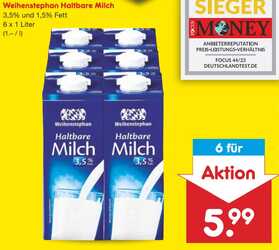 6l Weihenstephan Haltbare Milch 1,5% Fett
