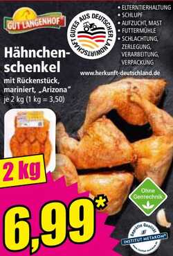 2kg Hähnchenschenkel mit Rückenstück, mariniert Arizona