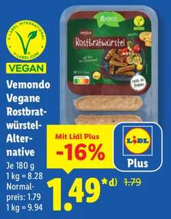 180g Vemondo Vegane Rostbratwürstel Alternative