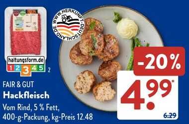 400g Fair & Gut Hackfleisch vom Rind, 5% Fett