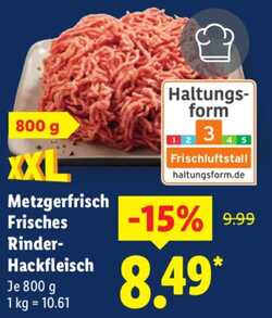 800g Metzgerfrisch Frisches Rinder-Hackfleisch