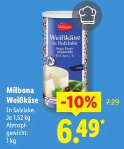 1,52kg Milbona Weißkäse in Salzlake