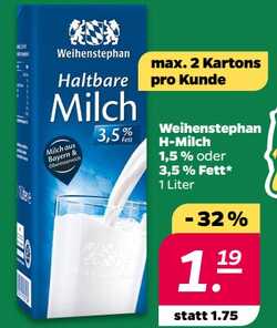 1 Liter Weihenstephan H-Milch