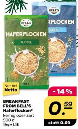 500g Breakfast from Bell's Haferflocken