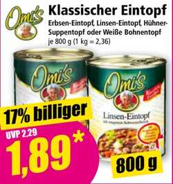 800g Klassischer Eintopf (Erbsen, Linsen, Hühner-Suppe oder Weiße Bohnen)