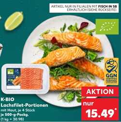 500g K-BIO Lachsfilet-Portionen mit Haut