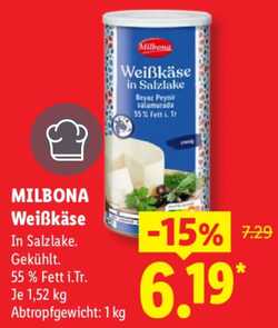 1,52kg MILBONA Weißkäse in Salzlake