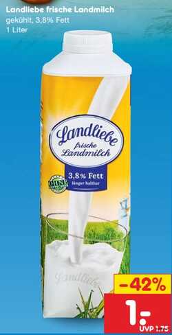 1l Landliebe frische Landmilch 3,8% Fett