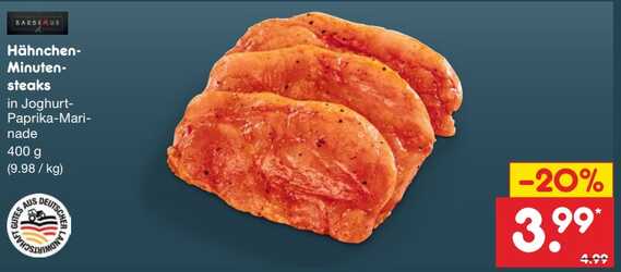 400g Hähnchen-Minutensteaks in Joghurt-Paprika-Marinade