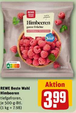 500g REWE Beste Wahl Himbeeren ganze Früchte tiefgefroren