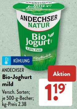 500g ANDECHSER Bio-Joghurt mild 3,8% Fett