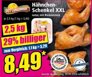 2,5 kg Hähnchen-Schenkel XXL natur, mit Rückenstück